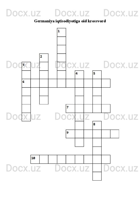 Germaniya iqtisodiyotiga oid krossvord 