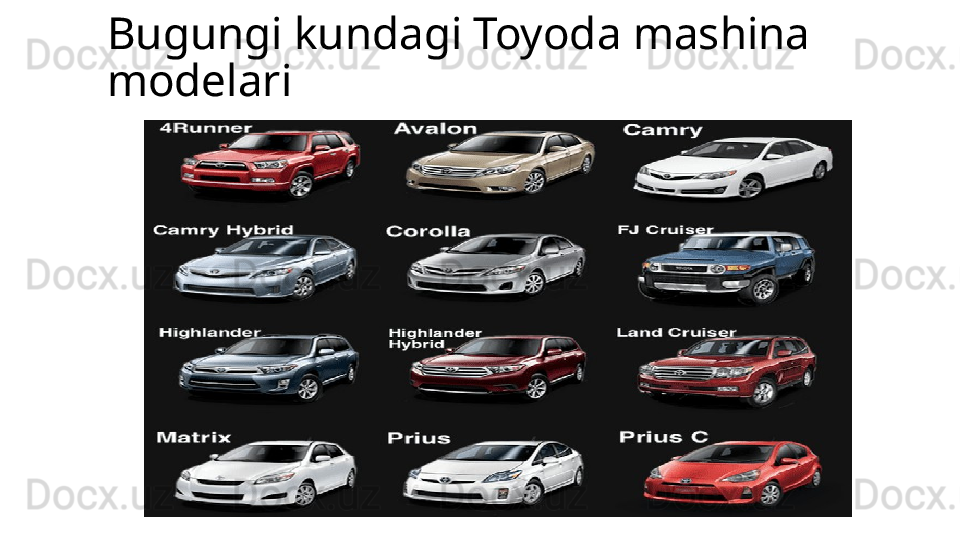 Bugungi kundagi Toyoda mashina 
modelari 