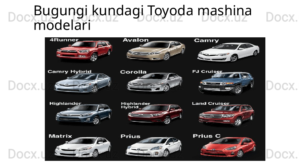 Bugungi kundagi Toyoda mashina 
modelari