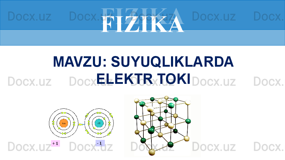 FIZIKA
MAVZU: SUYUQLIKLARDA 
ELEKTR TOKI FIZIKA 