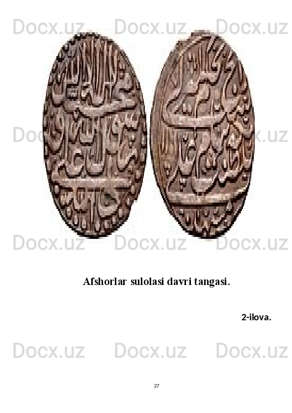 Afshorlar sulolasi davri tangasi.
  2-ilova.
27