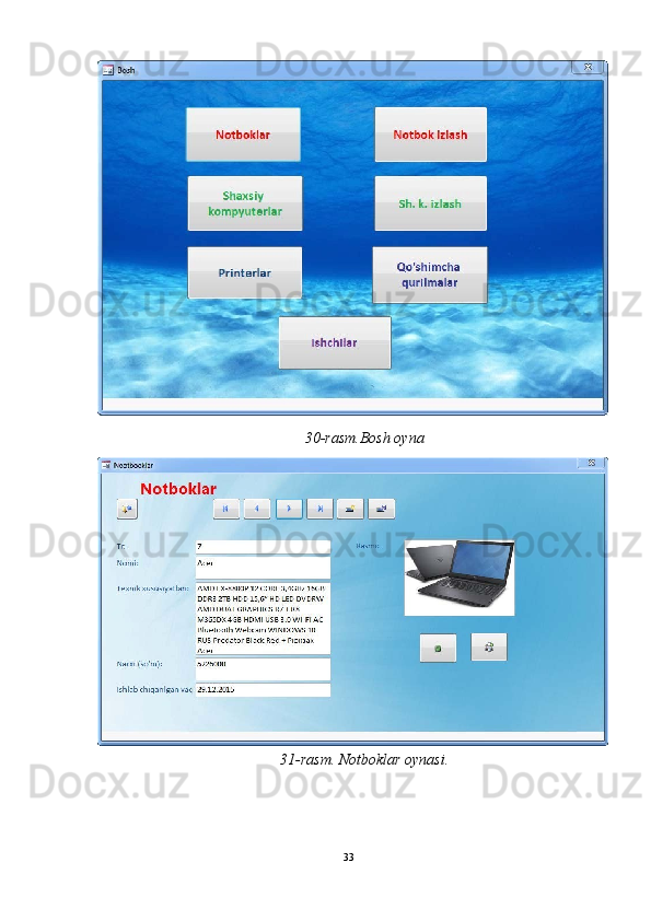 30-rasm.Bosh oyna 
31-rasm. Notboklar oynasi. 
 
33  
  