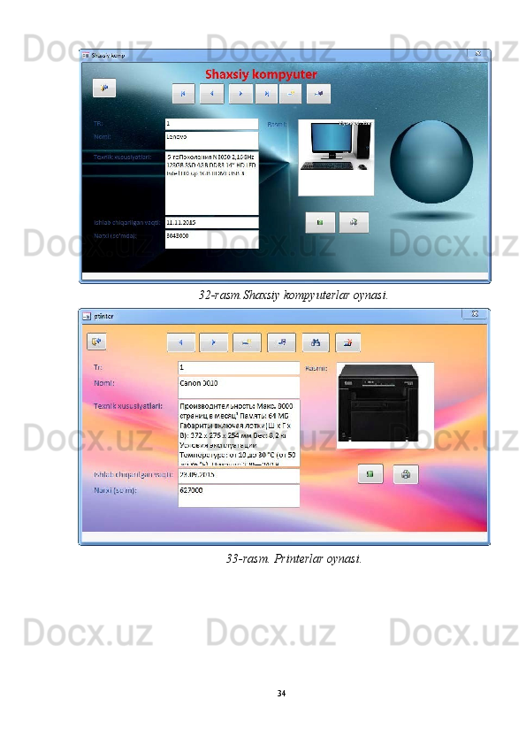 32-rasm.Shaxsiy kompyuterlar oynasi. 
33-rasm. Printerlar oynasi.  
34  
  