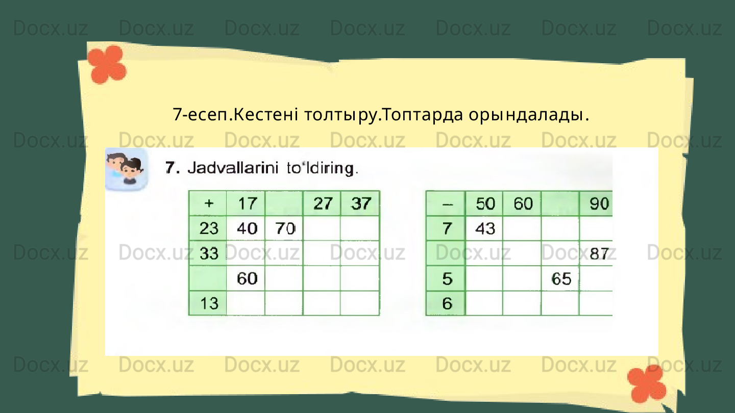 7-есеп.Кестені толты ру.Топтарда оры ндалады . 