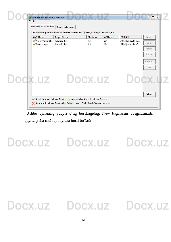 Ushbu   oynaning   yuqori   o’ng   burchagidagi   New   tugmasini   bosganimizda
quyidagicha muloqot oynasi hosil bo’ladi. 
42  
  