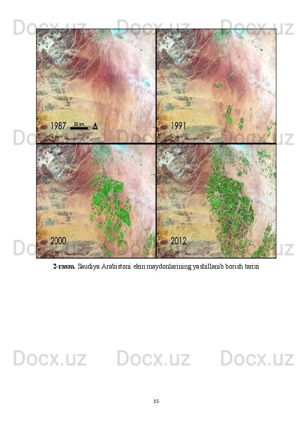 2-rasm.  Saudiya Arabistoni ekin maydonlarining yashillanib borish tarixi
15 