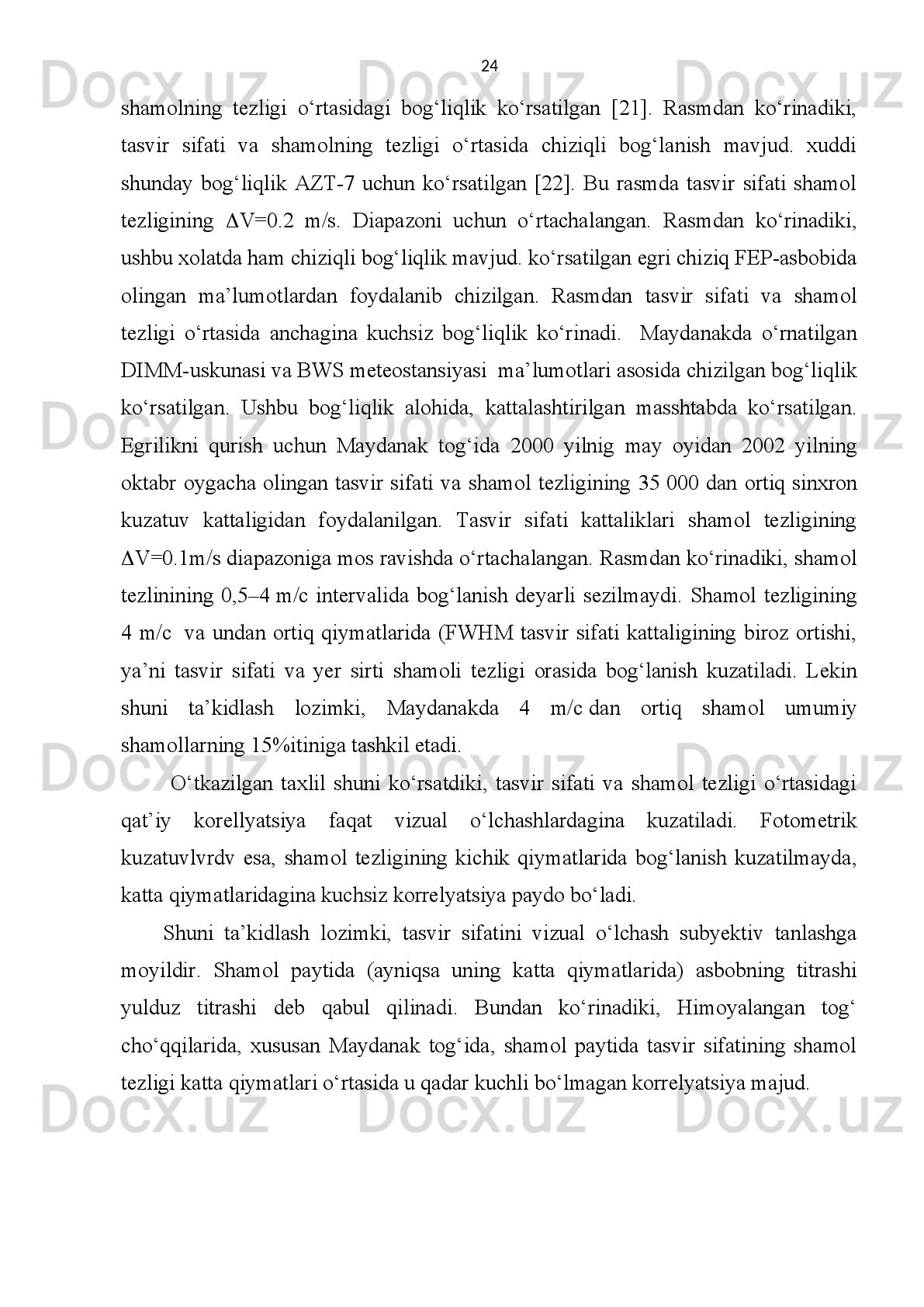 1.3-rasm. Maydanak tog‘ida yer sirtidan 6 metr balanlikdagi shamol tezligining
statistik taqsimlanishi. Gistogrammaning ordinata o‘qiga baholash miqdori
(chapda) kumulyativ taqsimlanish (o‘ngda) qo‘yilga n .
1.4-rasm. 6 m baladlikda o‘lchangan ma’lumotlar bo‘yicha yer sirti shamoli
yo‘nalishining burchak gistogrammasi. 17