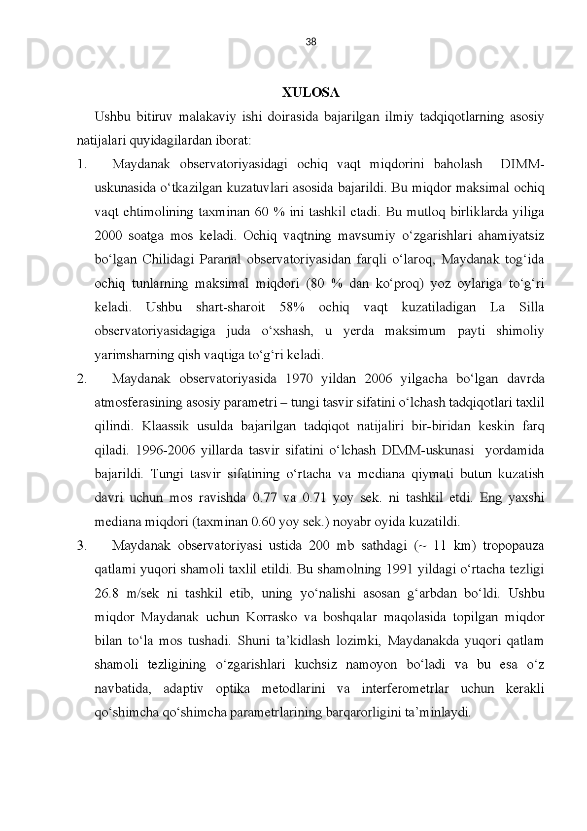 2.6 -rasm. 1991 yilda to‘rtta stansiya ustida 11-13 km baladlikdagi (200 millibar)
yuqori shamol tezligi .
Shamol tezligining korrelyatsiya koeffitsiyentlari
2.1-ja d val
Stansiyalar Maydanak
tog ‘ igacha
bo ‘ lgan   masofa Korrelyatsiya
koeffitsiyenti 
Qo’qon     (70 o
57  E, 40 o
33'N)  360   km 0.75 
Т о shkent     (69 o
17'E, 41 o
19'N) 320   km  0.71
Те rmiz     (67 o
19'E, 37 o
17'N)  160   km  0.9032