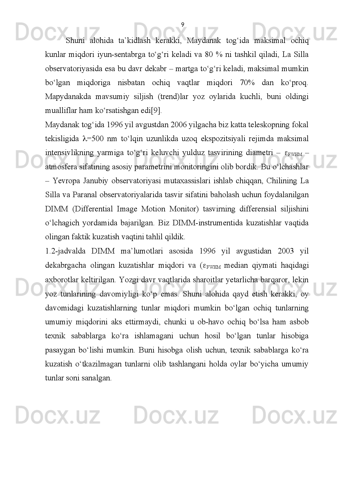 20.   Avila R., Vernin J., and Masciadri E., Whole atmospheric-turbulence profilling
with generalized SCIDAR Applied Optics.  – ,  1997. – V.36. – No30. –  P. 7898-
7905.
21.   Caccia        J.-L.    ,   Vernin        J.    ,   Azouit        M.      Structure function C(n)-squared profiling by
two-color   stellar   scintillation   with   atmospheric   dispersionWind   fluctuation
measurements   in   the   buoyancy   range   by   stellar   scintillation   analysis     Applied
Optics. – 1988. – V. 27, P. 2229-2235.
22.   Roddier F., Gilli J. M., Lund G. On the origin of speckle boiling and its effects
in   stellar   speckle   interferometry   Journal   of   Optics.   –   Paris,   1982.   –   V.13.   –   P.
263-271 .
23. Sarazin        M.,      Graham, E.,      Beniston M.,      Riemer M.      New tools for a global survey
of   potential   sites   for   the   future   giant   telescopes   Proceedings   of   the   SPIE.   –
Washigton, 2003a. – V.4840. – P.291-298.
24.   Ильясов   С.П.,   Тиллаев   Ю.А.   О   скорости   высотного   ветра   над   горой
Майданак Оптика атмосферы и океана: Тез. докладов VII Международного
симпозиума 16-19 июля 2000. – Томск, 2000. – С. 68.
25. Ilyasov S., Tillayev Y., Egamberdiev Sh., On the high altitude wind speed above
the Mount Maidanak  Proc. of SPIE.  – Washington, 2000. – V. 4341. – P. 181-
184.
26. Corrasco E., Avila R., Carraminana A. High-Altitude wind velosity Sierra Negra
and San Pedro Martir PASP. – 2005.– V. 117 .   –  P.   104-110 .  41
