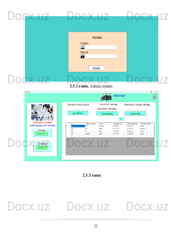 2.3.2-rasm.  Admin oynasi.
2.3.3-rasm
22 