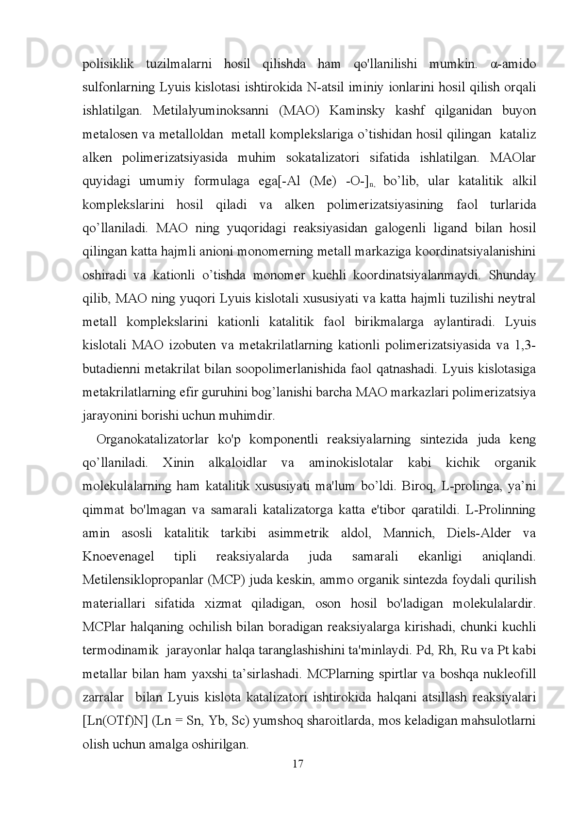 Anizolning Friedel-Krafts atsillash reaksiyasidan olinadigan mahsulotlar.
1-jadval:Aromatik uglevodorodlardagi C-H bog’larining yutulish chastotasi
Qo’shni vodorod atomlar
soni Chastotalar oralig’I, sm -1
1 900-860 (kuchsiz)
2 840-810
3 810-750
4 770-735
5 770-730
Sizning   mahsulotingiz   efir   va   keton   ham   bo ' lishi   mumkin ,  shuning   uchun   uning
infraqizil   spektri   ham   funksional   guruhlarning   xarakteristikalarini   o ' z   ichiga   oladi .
Fenonning   karbonilli   birikmasi   odatda   1685-1665   sm -1  
yutulish   sohada   namayon
bo ' ladi   va   zanjirning   zaif   karbonil   guruhdagi   asosiy   bog ’   chastotada   ikki   marta
ko ’ ringanini   kuzatish   mumkin .   Aril   alkil   efirlardagi   asimmetrik   C-O-C   bog’ning
kengayishi   1275-1200   sm -1
da,   simmetrik   C-O-S   bog’ini   1075-1020   sm -1
  sohada
ko'rsatadi.
Mahsulotingizning   YaMR   spektri   ham   aromatik   halqa   ustidagi   qo'shni
vodorodlar   soni   to'g'risida   ma'lumot   beradi.   1,4-holatda   ajralgan   mahsulot   (para)
oddiy   spektrga   ega   bo'lishi   kerak   edi.   Molekulaning   simmetriyasi   YaMR
spektrining   aromatik   sohasida   ikki   juftlik   hosil   qiladi.   Orto   mahsuloti   aromatik
sohada  murakkab birikmaga  ega bo'ladi  va  meta  mahsuloti  hosil  qilgan  guruhlari
orasidagi   yagona   vodorodga   bog'liq   holda   singlet   holatda   namayon   bo’lishi
mumkin.
                                                                         9