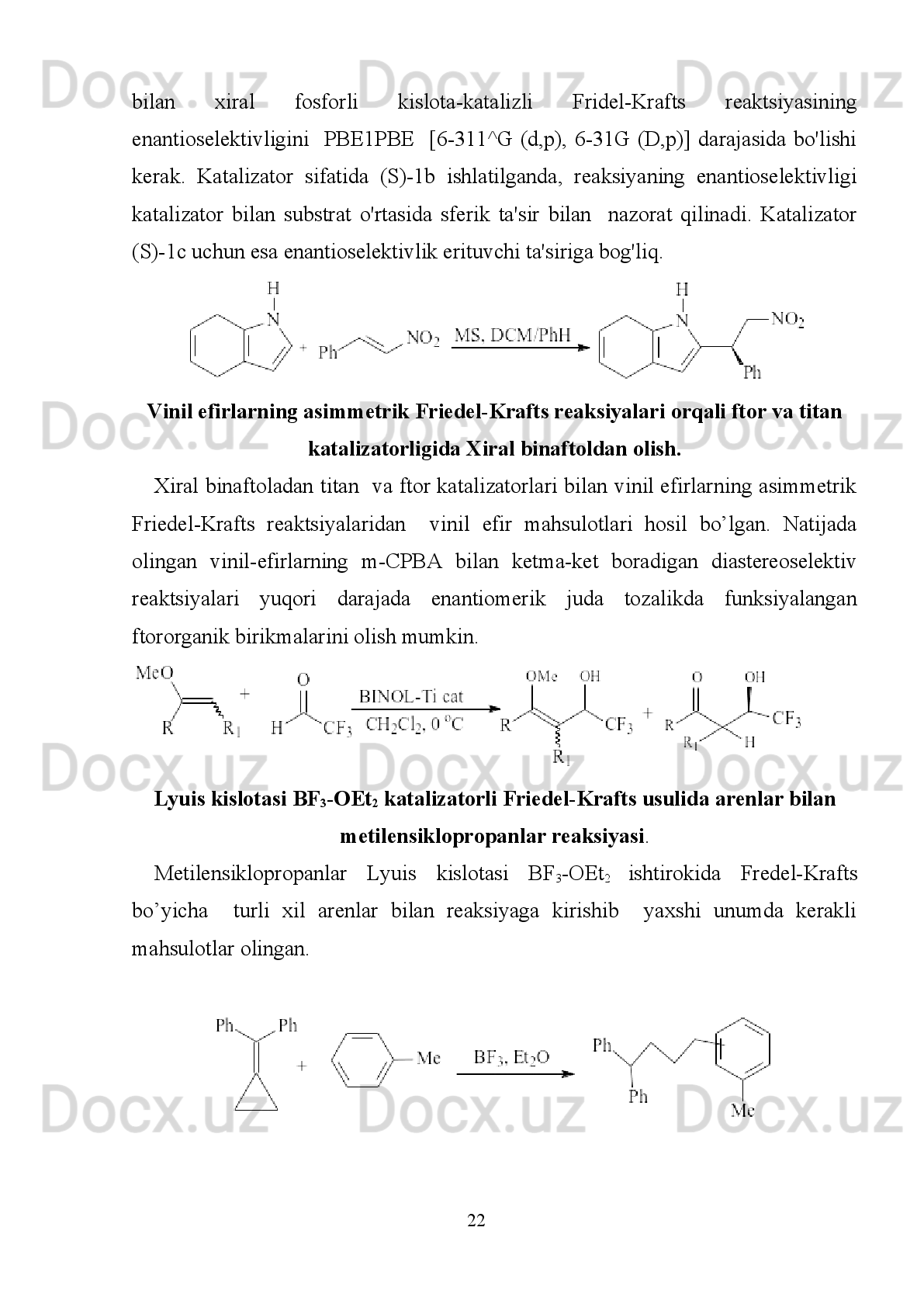 ZnO Al2O3 FeCl30102030405060708090100
4-rasm: Katalizator turning reaksiya unumiga ta’siri.
Grafikdan   ko’rishimiz   mumkinki   rux   oksidi   katalizator   sifatida   ishlatigan
reaksiya unumi yuqori bo’lgan. Klassik atsillash katalizatorlari ham yaxshi unumni
va   benzoil   xlorid   va   benzollarning   yuqori   nisbatli   aralashmalari   samaralidir.
Sintezlangan   benzofenon   qayta   ishlangan.   Reaksiya   aralashmasining   birinchi
bosqichida ZnO katalizatorini ajratish uchun aralashma filtrlanadi. Keyin toza suv
bilan ishlov beriladi. Benzofenonli organik qatlamni ajratish uchun avval vodorod
xlorid   bilan   ishlov   beriladi   va     ajratgich   varonka   orqali   ajratib   olinadi.   Ortiqcha
benzolni   ajratib   olish   uchun   aralashma   isitiladi.   Benzofenonni   sof   halda   ajratib
olish uchun qayta  kristallanadi.  Qo'llaniladigan qayta kristallanish  eritmasi  etanol
hisoblanadi.   Qayta   kristallash   yo’li   bilan   olingan   benzofenon   fizik-kimyoviy
nuqtai   nazaridan   quyidagicha   xarakterlanadi:   oq   kristall   T.
suyul   48-50 o
C,   zichligi
1.110   g/sm 3
.   Benzofenon   spirt,   xloroform,   efir   va   suvda   juda   oz   eriydi.   IQ
spektrida ba'zi xarakterli assimilyatsiya bantlari kuzatilishi mumkin.Benzofenonni
rux oksidi katalizator yordamida   sintez qilishda bir qator natijalarga erishildi. Bu
katalizator   reaksiya   aralashmasidan   osongina   ajratilgan   va   qayta   ishlatiladigan
geterogen   katalizatordir.   Bu   katalizator   korroziyalanmaydi   va   ikkilamchi
mahsulotlar   hosil   qilmaydi.   Mexanizm   o'rganilmagan.   Benzofenonni   benzol   va
atsetil   xloriddan   olishda   reaksiyaga   kirishuvchi   moddalar,   katalizatorlarning
konsentratsiyasi   va   sintez   vaqti   nisbati   ta'siri   o'rganildi.   Yuqoridagi   reaksiyada
ZnO   va   klassik   atsillash   katalizatorlari:   alyuminiy   xlorid,   temir   xlorid   bilan
                                                                         15 