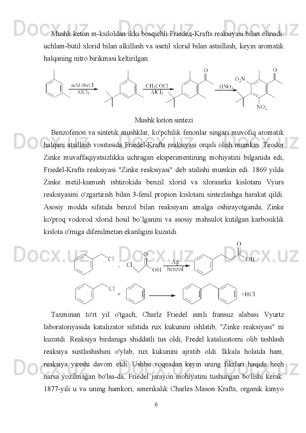 4-xloratsetiltoluolning hosil bo’lishi aromatik halqaga elektrofil zarraning hujum
qilish ehtimoli oshadi.
4-xloratsetilfenilsirka   kislotadagi   xloratsil   guruhdagi   xlorning   almashishi
oqibatida   ham   turli   moddalar   olish   mumkin.   Biz   quyida   eng   asosiy   reaksiyalar
haqida   to’xtalib   o’tamiz.   Mazkur   moddamizni   malon   kislotaning   mono-kumushli
tuzi ta’sir ettirilsa efir mahsuloti olish mumkin.Bizga adabiyotlardagi manbalardan
ma’lumki   hozirgacha   malon   kislota   asosidagi   sintezlar   orqali   ko’plab   preparatlar,
fiziologik   faol   moddalar   olingan   va   bu   moddalar   turli   sohalarda   qo’llanilib
kelinmoqda.
Hosil   bo’lgan   birikma   deyarli   hamma   malon   kislota   asosidagi   sintezlarda
qatnashadi.   Bu   mahsulotdagi   atsil   guruhining   –CH
2 -   guruhidagi   vodorod
atomlarining   reaksion   qobiliyati   past   bo’ladi.   Chunki   aromati   halqa   fazoviy
to;siqni hosil qiladi. Bu birikma yangi biologiK aktiv moddalarni sintezlash uchun
asos bo;lishi mumkin.
3.3  4-xloratsetilfenilsirka kislotaning biologik faolligi.
                                                                         56