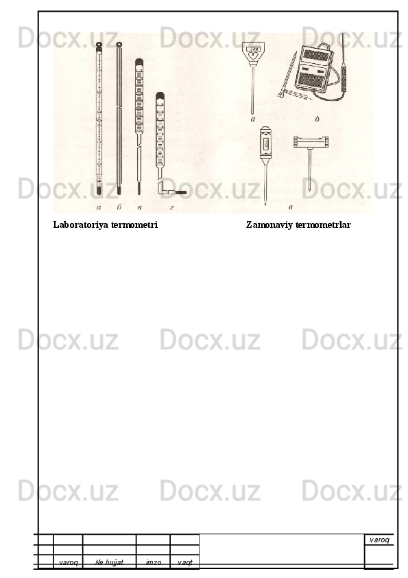 Laboratoriya termometri                                     Zamonaviy termometrlar
varoq
varoq №   hujjat . imzo vaqt 