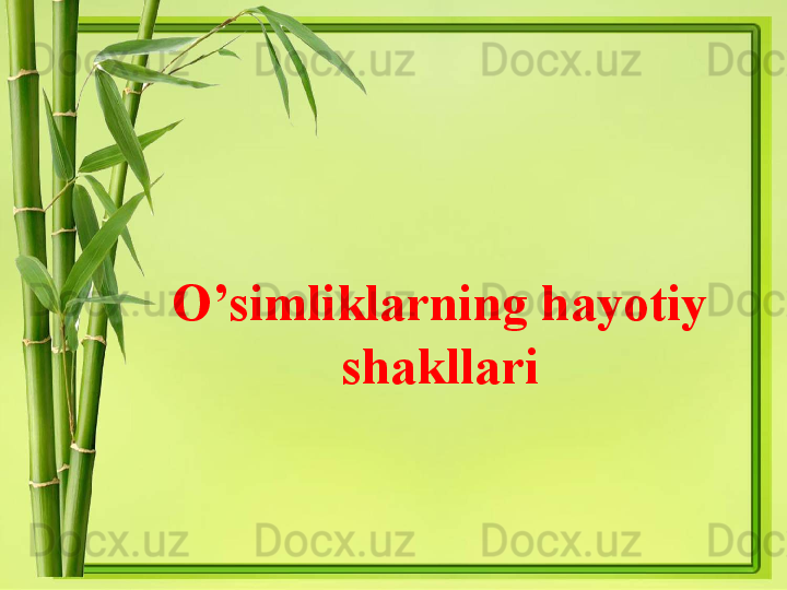 O’simliklarning hayotiy 
shakllari