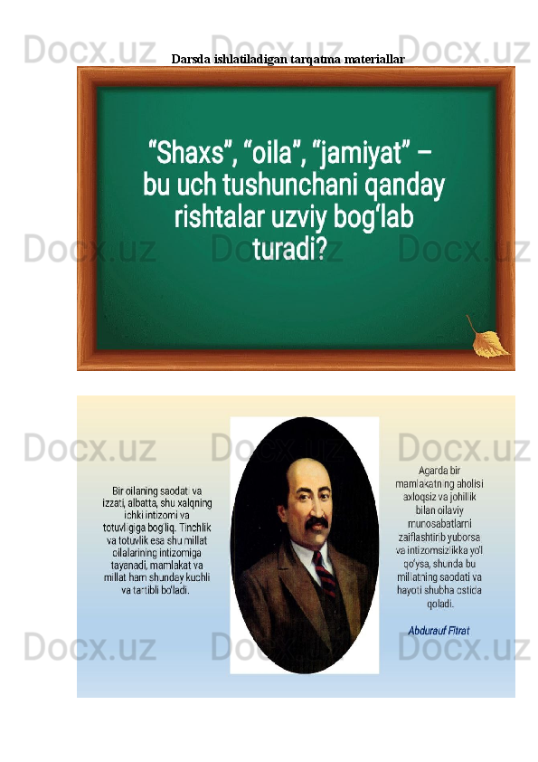 Darsda ishlatiladigan tarqatma materiallar 