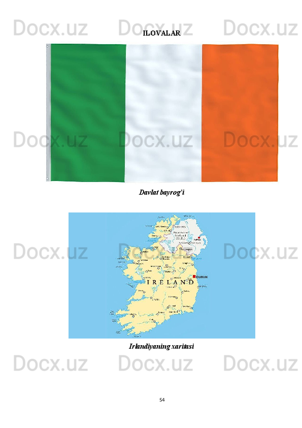 ILOVALAR
Davlat bayrog’i
Irlandiyaning xaritasi
54 