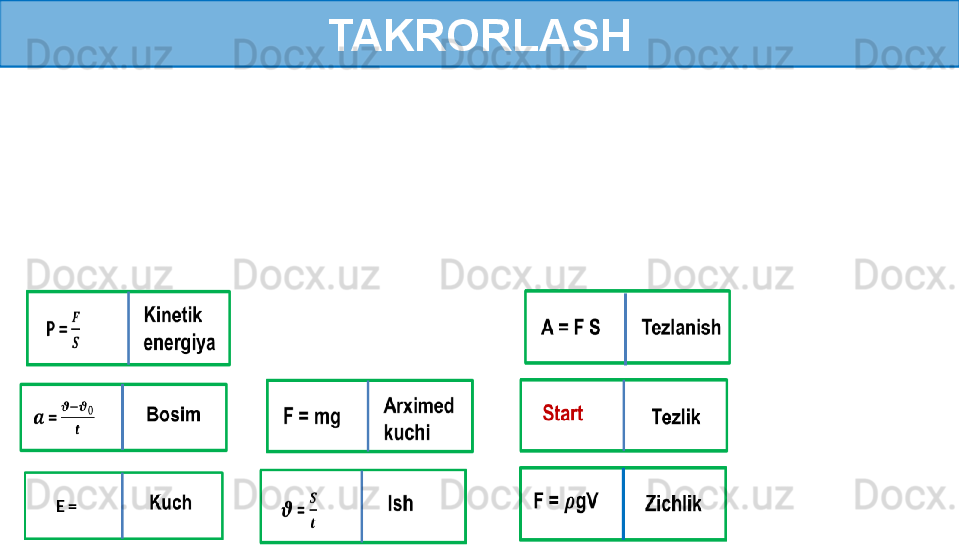 TAKRORLASH
E =  