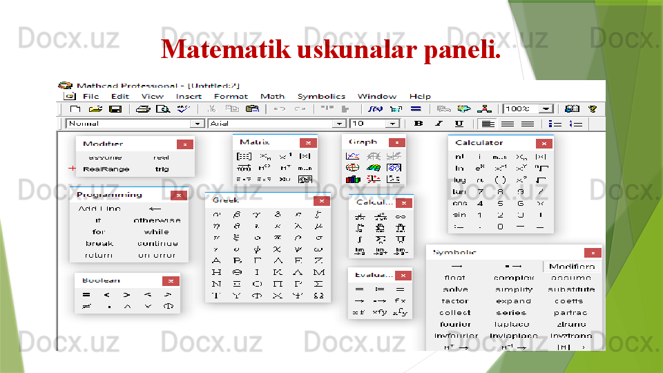 Matematik uskunalar paneli.