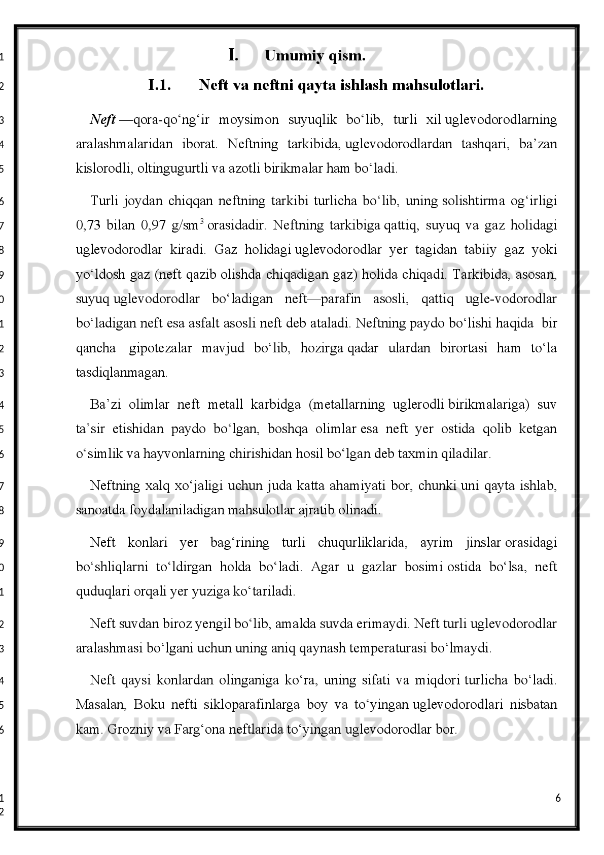 Alkilaromatik uglevodorodlarni olish
Neftkimyoda   alkilaromatik   uglevodorodlardan   eng   ko'p   qo'lla-niladiganlari
—etil- va izopropil benzollardir.  Ular sintetik kauchuk monomerlari bo'lmish stirol
va   a-metilstirollarni   olishda   xomashyo   sifatida   ishlatiladi.   Undan   tashqari
oksidlash   yo'li   bilan   izopro-pilbenzoldan   fenol   (sintetik   smola   va   plastmassalar
xomashyosi)   va   atseton   olinadi.   Alkilaromatik   uglevodorodlar   benzolni   etilen   va
propilenlar bilan alkillash reaksiyasi yordamida olinadi:
Alkillash   jarayoni   uchun   katalizatorlar   sifatida   sulfat   (H
2 S0
4 ),   fosfat
(H3PO4),   vodorod   ftorid   (HF)   kislotalari   hamda   aluminiy   xlorid   (AICI3)   va   rux
xlorid (ZnCl
2 ) lar xizmat qilishi mumkin.
Alkillash   jarayoni   Rossiyada   quyidagi   sharoitlarda   A1C1
3   katali- zatorligida   olib
borilgan: benzol: olefin nisbati yonaki mahsulotlar hosil bo'lmasligini nazarda tutib
2:1   molyar   nisbatda;   reaktor   sifatida   kolonna   olinib,   uning   balandligi   12   m,
diametri   1,4   bo'lgan.   Kolon- naning   ichki   qismi   emallangan   va   asbest   zichlagichli
flyanetslar bilan   biriktirilgan 4ta zvenodan tashkil topgan. Boshqa hollarda korro-
ziyadan   himoyalanish   uchun   grafit   plitalar   bilan   futerovka   qilinadi.   Kolonnaning
uch   seksiyasi   isitish   va   sovutish   maqsadlari   uchun   «ko'ylak»   ka   ega,   ammo
issiqliknig asosiy qismi  benzolning bir qismining bug'Ianishi  hisobiga olib chiqib
ketiladi.
301
2
3
4
5
6
7
8
9
10
11
12
13
14
15
16
17
18
19
20
21
22
1
2