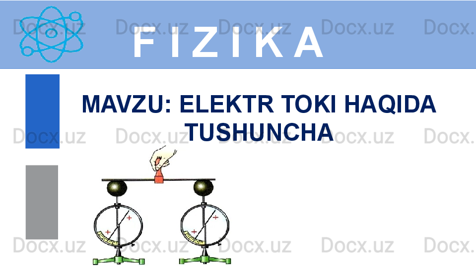 F I Z I K A
M AVZU :  ELEKTR TOKI HAQIDA 
TUSHUNCHA 