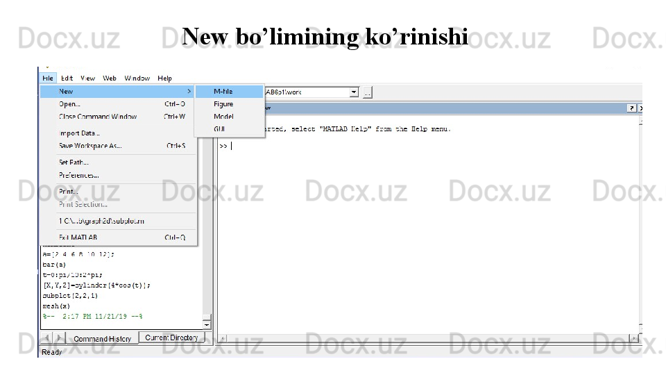 New bo’limining ko’rinishi