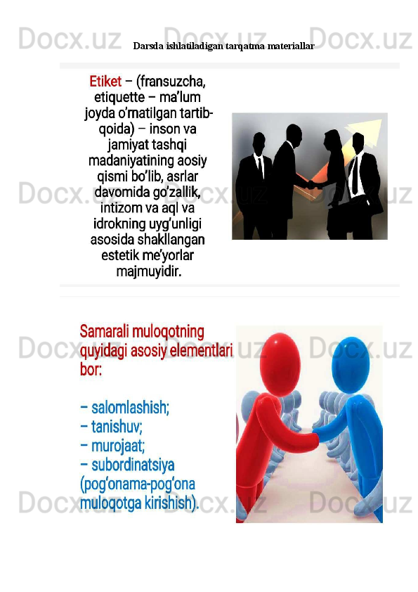 Darsda ishlatiladigan tarqatma materiallar 