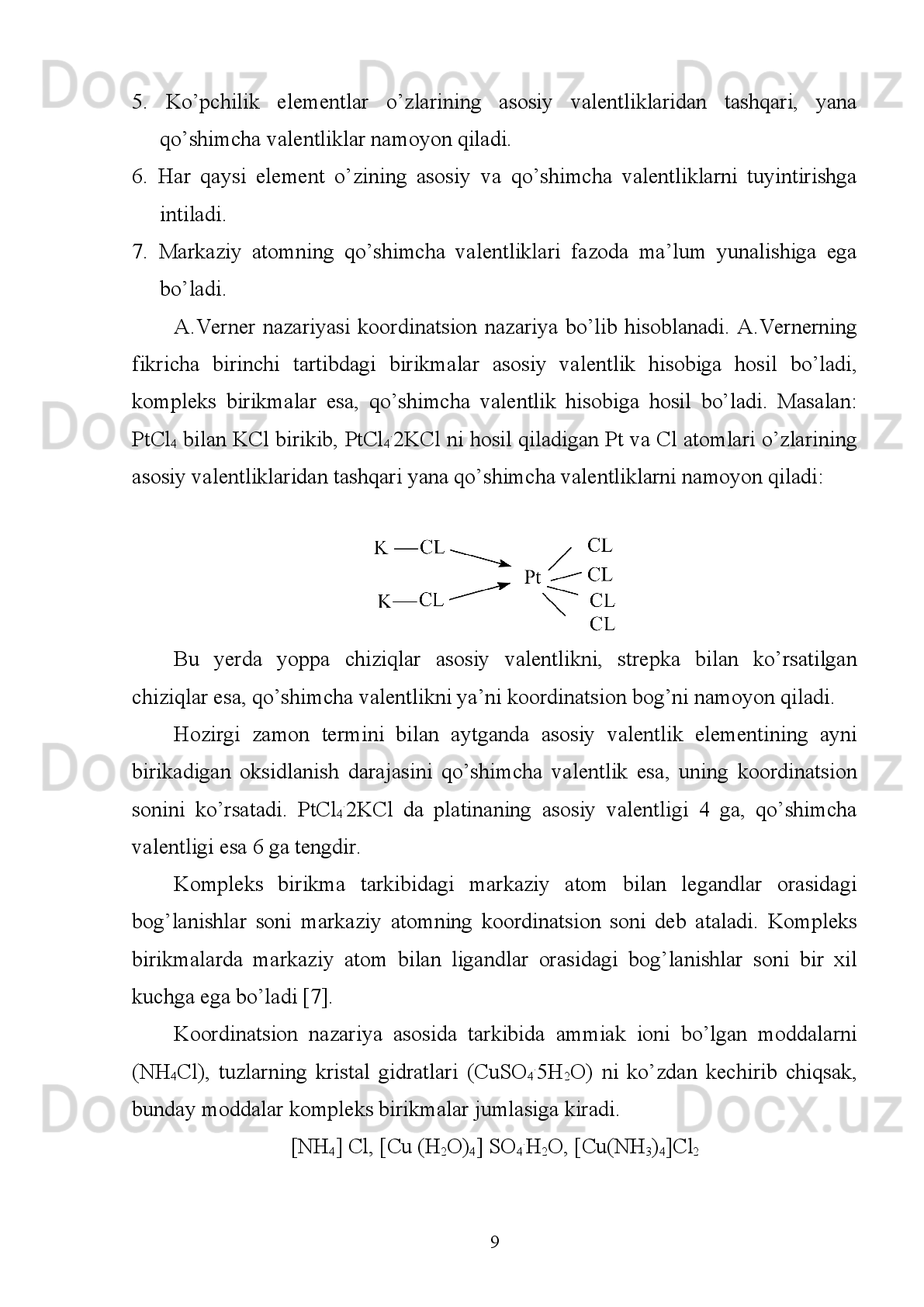 19.   Кукушкин   Ю.Н.   Лиганды   координационных   соединений   Ленинград.
ЛТУ. 1986. -86-94  c .
20.   Л.А.   Казицина,   Н.В.   Куплетская   Применение   УФ-,   ИК-   и   ЯМР-
спектроскопии в органической химии М.: “Высшая школа”, 1985. -68  c .
21.   В.И.   Вдовенко   Спектроскопические   методы   в   химии   комплексных
соединений М.: “Просвешение”, 1982. -114-135  c .
22.  Prabhaker   B .,  Reddy   K. Sinthesis and characterization of Co(II), Ni(II), Cu(II),
Zn(II), Ru(II), Pd(II) and Pt(II) coplekes with substituted quinazoline (3H)-4-
ones // Indian J. Chem. – 1989. Vol . 28. №2. –  P . 140-144.
23.   Э.Ш.   Якубов   Синтез   и   исследование   комплексных   соединений   кобальта
( II ),   меди   ( II )   и   цинка   с   хиназолоном-4   и   их   производными.   Автореф.
дис. канд. хим. наук. Ташкент 1993. -18-23  c .
24.   А.А.   Гренберг   Введение   в   химию   комплексных   соединений   М.,   Л.
Издательство “Химия”, 1986. -63-74  c .
25.   Н.Н.   Желичовская,   И.И.   Черняев   Химия   комплексных   соединения   М.:
“Высшая школа”, 1986. -86-91  c .
26. Ф.Х. Тожиев Анорганик моддаларнинг физик-химиявий анализи  Тошкент
“ Ўқитувчи ”,  1984.  -41-44 б.
27.   Н.А.   Парпиев,   Х.Р.Рахимов,   А.Г.   Муфтахов   Анорганик   кимё   назарий
асослари Тошкент  “ Ўзбекистон ”,  2000.  -87-95 б.
28.  Sinj A., Sinj P. Chelatione behavior of quinazoline (1H, 3H) – 2,4 – dithione 
//Jnorg. Chem. 1984. Vol. 5. P. 2341 – 2346.
29. WWW Compleks Ru.
30. WWW Coordination compounds Ru.
59 