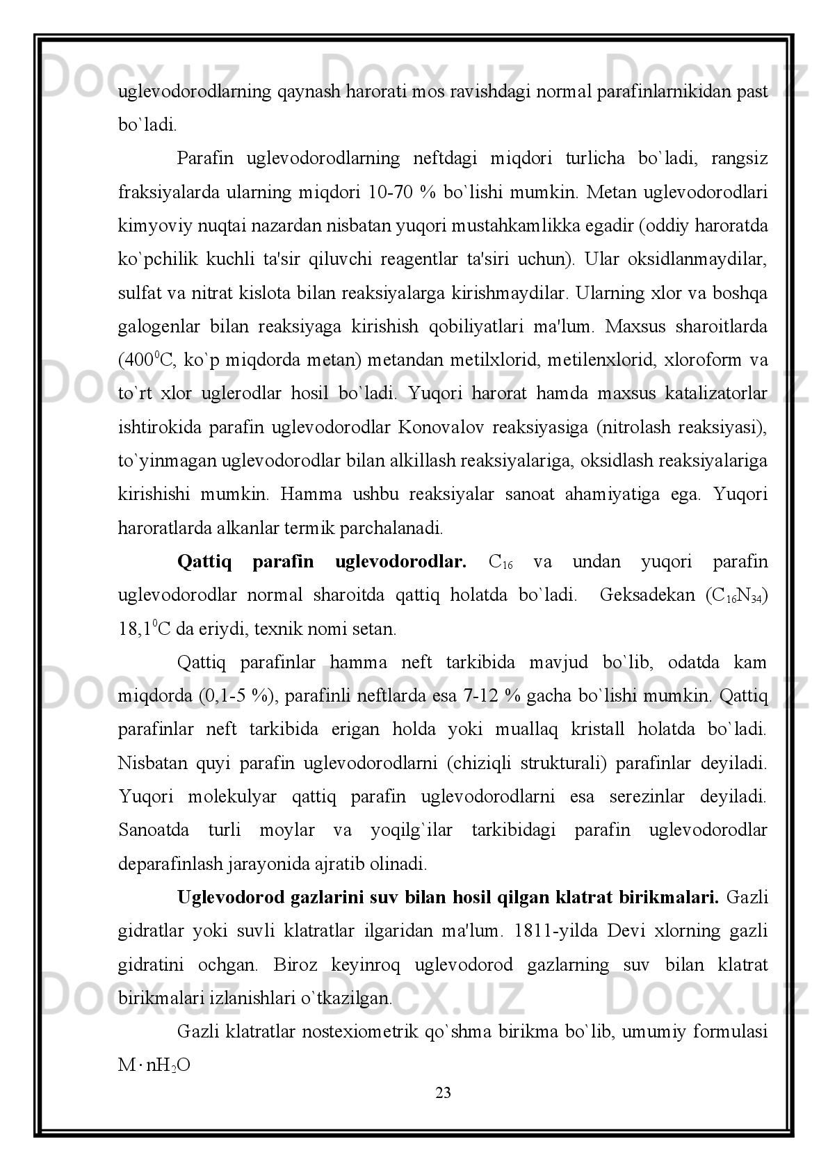 CH = CH	2+  Br	+–Br	–	CH	2= CH	2	
Br+ 	–Br	–	
CH	2–CH	2+   	ёки	CH	2–CH	2	CH	2–CH	2	
Br	–	
Br	Br	Pd	Br
CH = CH	2+  Br	+–Br	–	CH	2= CH	2	
Br+ 	–Br	–	
CH = CH	2+  Br	+–Br	–	CH	2= CH	2	
Br+ 	–Br	–	
CH	2–CH	2+   	ёки	CH	2–CH	2	CH	2–CH	2	
Br	–	
Br	Br	Pd	Br
CH	2–CH	2+   	ёки	CH	2–CH	2	CH	2–CH	2	
Br	–	
Br	Br	PdPd	BrEtilen   uglevodorodiga   Br +
  ni   birikish   bosqichining   tezligi   eng   kichik
bo’lganligi uchun bu reaksiyani elektrofil birikish bilan boruvchi reaksiya deyiladi.
Gidrogalogenlash.   (galoid   vodorodlarning   birikishi).   Etilen
uglevodorodlari  galoid vodorodlarni biriktirib olib, galoid alkillarni hosil qiladilar.
Reaksiya vodorod yodid bilan juda oson boradi. 
Nosimmetrik   olefinlarga   galoid   vodorodlarning   birikishi   V.V.
Markovnikov   qoidasiga   muvofiq   boradi.   Bunda   vodorod   ko’p   vodorod   tutgan
uglerod atomiga borib birikadi:
I   kationning   hosil   bo’lishi   II   kationining   hosil   bo’lishiga   qaraganda   oson,
chunki   nosimmetrik   tuzilishga   ega   bo’lgan   etilen   uglevodorodlarida   elektron
bulutining zichligi quyidagi ko’rinishda siljigan bo’ladi:	
CH	3–CH = CH	2
-	+	
CH	3–CH = CH	2
-	+
Shuning   uchun   dastlab   vodorod   kationlari   elektron   bulutiga   nisbatan   zich
bo’lgan chekkadagi uglerod atomlariga borib birikadi.
Agar   reaksiya   peroksidlar   ishtirokida   olib   borilsa,   birikish   Markovnikov
qoidasiga teskari tartibda boradi (Karashning peroksid effekti). Peroksid birikmalar
ta’sirida galoid vodorodlardan galogenlarning radikallari hosil bo’ladi:
16	
CH	2= 	CH	2	+  HJ                CH	3–CH	2–J	CH	2= 	CH	2	+  HJ                CH	3–CH	2–J	
H2O2	+  2HBr            2Br	0	+  2H	2O	H2O2	+  2HBr            2Br	0	+  2H	2O	
CH3	–CH = CH 2	
CH 3	–C +	H 	–CH
3	+  Br –	CH
3	–CH 	–CH 3	
CH
3	–CH 2	–CH 2 +  	+  Br	–	CH
3	–CH 2	–CH 2	Br	
+ HBr	I
II+ 
- 	
Br	CH
3	–CH = CH 2	
CH 3	–C +	H 	–CH
3	+  Br –	CH
3	–CH 	–CH 3	
CH
3	–CH 2	–CH 2 +  	+  Br	–	CH
3	–CH 2	–CH 2	Br	
+ HBr	I
II+ 
- 	
CH
3	–CH = CH 2	
CH 3	–C +	H 	–CH
3	+  Br –	CH
3	–CH 	–CH 3	
CH
3	–CH 2	–CH 2 +  	+  Br	–	CH
3	–CH 2	–CH 2	Br	
+ HBr	I
II	
CH3	–CH = CH 2	
CH 3	–C +	H 	–CH
3	+  Br –	CH
3	–CH 	–CH 3	
CH
3	–CH 2	–CH 2 +  	+  Br	–	CH
3	–CH 2	–CH 2	Br	
+ HBr	I
II+ 
- 	
Br 