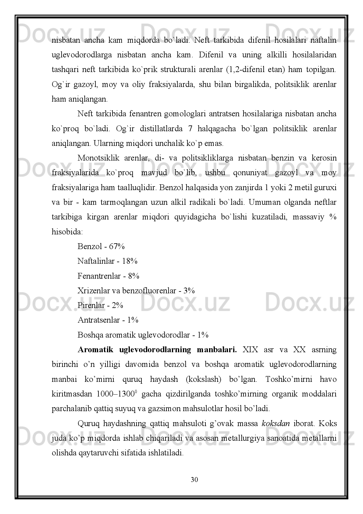 M – gidrat hosil qiluvchi molekula 
n – 5,67 dan katta yoki teng.
Tashqi   ko`rinishi   bo`yicha   qattiq   kristall   modda   bo`lib,   qor   yoki   g`ovak
muzni   eslatadi.   Biroq   gazli   gidratning   kristallik   panjarasi   muznikidan   0 0
C   dan
yuqori   haroratda   stabilligi   bilan   va   ma'lum   o`lchamdagi   ichki   yo`lakchalari   bilan
farqlanadi.   Ushbu   yo`lakchalar   (g`ovakliklar)   va   uning   o`lchamlari   turli   birikma
molekulalari   o`lchamlari   uchun   to`g`ri   keladi.   Xususan   metan,   etan,   propan,
izobutan, etilen, propilen, atsetilenlar uchun. Gazli gidratlarning tuzilishi  1940-50
–   yillardagi   Shtakelberg   izlanishlari   natijasida   aniqlangan.   Gidrat   hosil   qiluvchi
ishtirokida   o`zaro   vodorod   bog`lari   bilan   bog`langan   suv   molekulalari   ikki   xil
tipdagi   kristallik   panjara   hosil   qilishi   mumkin:   1   –   tip   tarkibiga   elementar
yacheykasi 46 suv molekulalaridan tashkil topgan o`rtacha diametri 0,52 nanometr
bo`lgan dodekaedr formali 2 kichik yo`lkadan va (o`rtacha diametri 0,59 nanometr)
6 tetradekaedr formali katta yo`lkadan iborat bo`ladi. 2 – tip tarkibining elementar
yacheykasi   136   suv   molekulalaridan   iborat   bo`lib,   16   kichik   diametri   0,48
nanometr va 8 katta diametri 0,68 nanometr yo`lkalardan tarkib topgandir. Agarda
"mehmon"   molekulasining   maksimal   o`lchami   0,48   nm   dan   kam   bo`lsa,   ikkinchi
tip   kristallik   struktura   hamma   yo`lkalari   to`lib   ketishi   mumkin.   Ushbu   hol   gaz
gidratlarining umumiy formulasidagi n ning qiymati minimal qiymat 5,67 ga teng
deb qabul qilinadi. 
Metan va C
2  – uglevodorodlar birinchi tip tuzilishli gazli gidrat hosil qiladi.
Propilen   va   izobutanlar   M  17   H
2 O   tarkibli   gidratlar   hosil   qiladi   va   2   –   tip
tarkibining   faqat   katta   g`ovaklarini   to`ldiradi.   Butan   va   yuqori   gomologlar
molekulalarining   o`lchami   0,69   nm   dan   ortiq   bo`lgani   uchun   ular   gidrat   hosil
qilishi   jarayonida   qatnashmaydilar.   Turli   birikmalar   molekulasi   gidrat   hosil
qilishda   ishtirok   etishi   va   aralash   gaz   gidratlarini   vujudga   keltirishi   mumkin.
Gidratlar hosil bo`lishi bilan quvur va apparaturalar to`lib boradi. Ushbu holat neft
qazib   chiqarish,   gaz   va   neftkimyo   sanoatida   va   ularning   turli   jarayonlarida   sodir
bo`lishi mumkin. 
24 