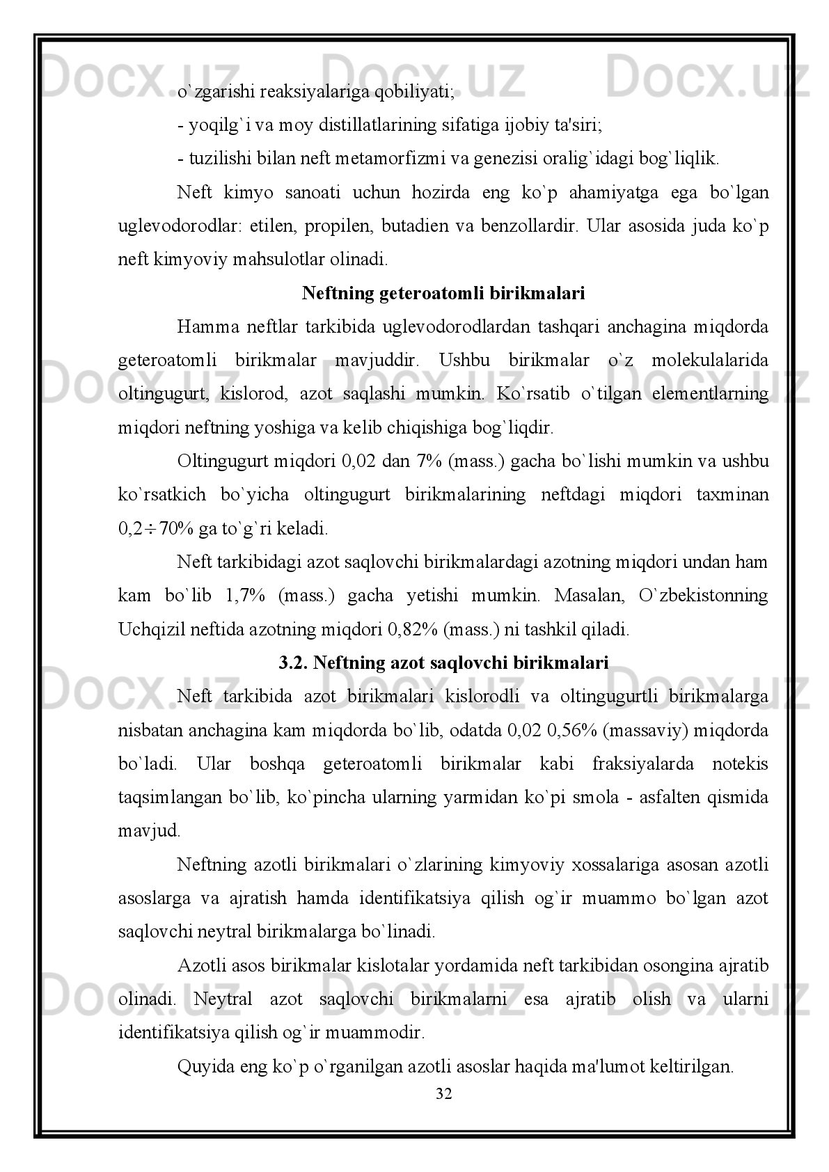 Eslatma: Sintez - gaz ko`mirni yer ostida gazоfikatsiyalash yo`li bilan ham
olinadi:
С + О
2   СО
2  +  Q ; 
C  +  H
2 О     СО + 2Н
2
Hosilbo ` lgansintez   -   gazlararalashmasimetilspirtiolishga ,
vodorodolishgavagidroformillashreaksiyasiorqalisun ' iybenzinolishgavaboshqamod
dalarolishgaishlatiladi .
Alkanlarning   krekingi .   1000 0
C   dan   yuqorida   barcha   to’yingan
uglevodorodlar uglerod va vodorodga parchalanadi. Bu jarayon arzon vodorod va
gaz qurumi (koks) olish usuli sifatida foydalaniladi.
Metan   barcha   boshqa   to’yingan   uglevodorodlarga   qaraganada   qizdirishga
bardoshli. U faqat 800 0
C  da sezilarli parchalanadi. Metan parchalanishining asosiy
mahsuloti   atsetilen   bo’lib,   maxsus   sharoitda   yaxshi   unum   bilan   hosil   bo’ladi.
Asetilen bilan bir vaqtda etilen va vodorod ham hosil qiladi:
  4CH
4 C
2 H
2  +  C
2 H
4  + 5 H
2
Metanni   termik   parchalab   atsetilen   olish,   atsetilen   olinishining   eng   arzon
sanoat usulidir.
Тo’yingan   uglevodorodlarning   dastlabki   parchalanish   temperaturasi
ularning molekulyar og’irligi va molekulasining tuzilishiga bog’liq.
Murakkab   uglevodorodlarning   termik   parchalanishi   sharoitga   qarab
turlicha   boradi.   Zanjir   qancha   uzun   va   tarmoqlangan   bo’lsa,   termik   parchalanish
shuncha oson boradi. Maslalan, propan va butanni bir xil darajada parchalanishiga
propanni   700–800 0
C   da,   butanni   esa   650–700 0
C   da   qizdirish   bilan   erishiladi.
Keyingi   gomologlarni   parchalanishi   yanada   pastroq   temperaturada   boshlanadi.
Uglevodorodlarni   termik   parchalanishida   sodir   bo’ladigan   kimyoviy   reaksiyalar
kreking   (inglizcha to crock so’zidan kelib chiqqan bo’lib, parchalanish demakdir)
deb  ataladi.   Krekingning  asosiy   jarayonlariuglevodorodlarni   degidrogenlanishi   va
uglerod   zanjirini   uzilishi   bilan   boradi.   Bir   vaqtning   o’zida   izomerlanish   va
halqalanish reaksiyalari ham sodir bo’ladi.
26Q 