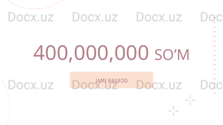 400,000,000   SO’M
JAMI RASXOD  