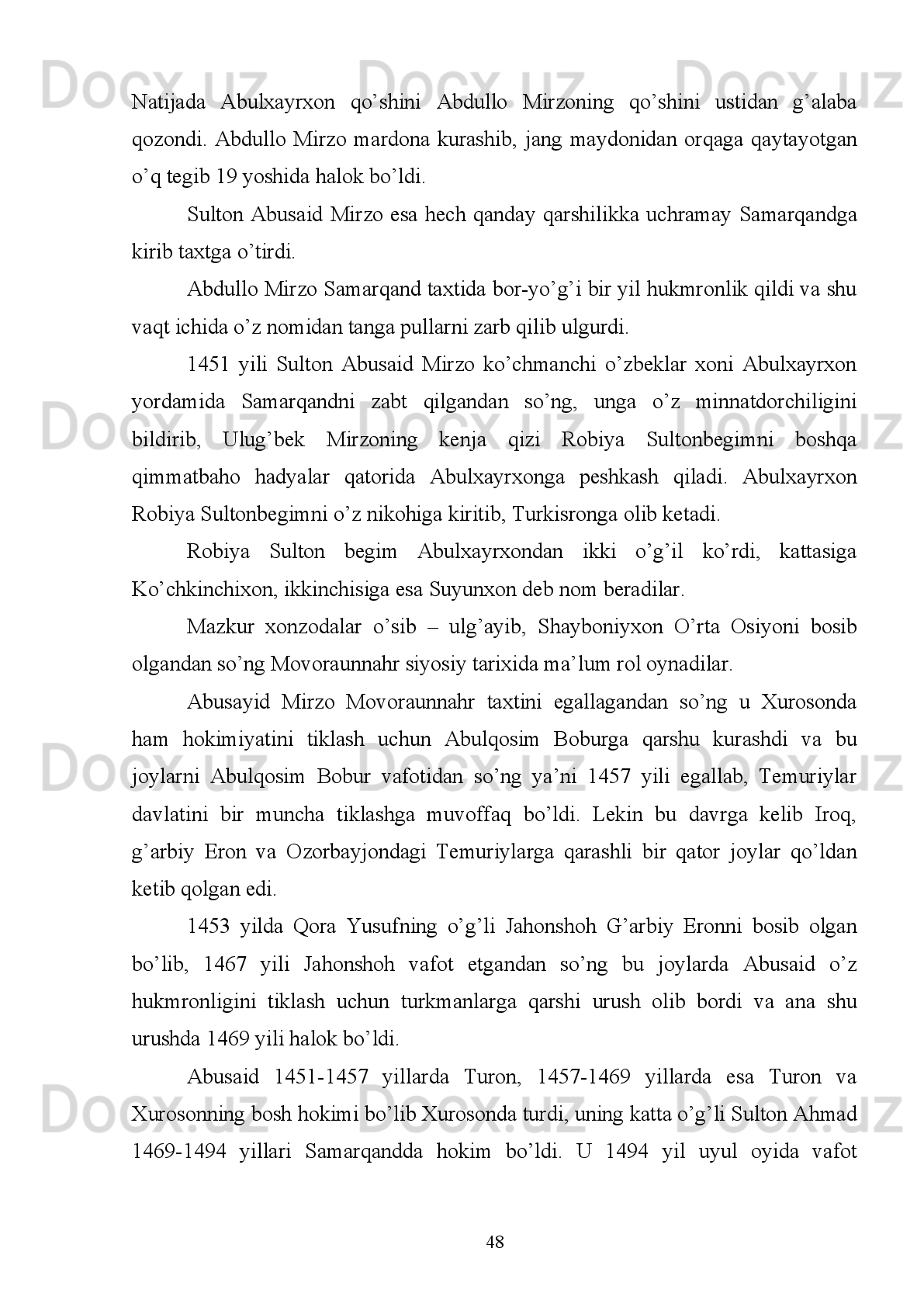 2.2.   ULUG’BEK MIRZODAN KEYINGI DAVRLARDA
TEMURIYLARNI TURON VA XUROSONDA ZARB ETTIRGAN
TANGALARI.
O’rta   Osiyodagi   tangalarga   xudolarning   tasvirlari   chizilishi   Eron   sosiniylar
davlati   (milodning   III-VIII   asrlar)ga   juda   katta   ta’sir   ko’rsatdi.   Buzoro
so’g’dlarining   tanga   pullarida   otashparastlarning   Olov   mehroblari   va   boshqa
ramziy belgilar paydo bo’ldi. 
Ayniqsa   IV   asrlardagi   Soson-Kushon   podsholarining   mis   va   tilladan   zarb
qilingan   tanga   pullarida   turli   e’tiqod   (kultlar)   elementlari   aks   ettirilgan.   Bunga
kuchli ko’chmanchi imperiyalardan Kanguy, kidaritlar, xionitlar, eftalitlar va turk
xoqonlarining   madaniyat   elementlari   tangalarda   o’z   aksini   topganligi   misol   bo’la
oladi.
Dastlab   Ellning   davridagi   tangalarga   taqlid   qilib   zarb   qilingan   tangalarda
qabila belgilariga oid tamg’alarning paydo bo’lishi keyinroq borib tangalarning bir
tomoniga   asosiy   mabudalar   sur’ati   tushirilishi   tanglarning   qiyofasini   tubdan
o’zgartirib   yubordi.   III   asrlardagi   So’g’d,   Coch,   Xorazm,   Toharistondagi
tangalarda   va   undan   keyingi   qadimiy   va   ilk   o’rta   asr   tangalarida   ana   shunday
bo’lgan   edi.   Keyinroq   borib   mavhum   (topishmoq)   bo’lib   qolgan   qabila   belgilari
o’rniga   ko’chmanchi   qabilalar   podsholarining   tasviri,   an’anaviy   taralgan   soch   va
murakkab bosh kiyimlarda burgut, tuya va boshqalar tasviri berila  boshladi.
V   asrlarga   kelib   yangi   ko’rinishdagi   tangalar,   eftalitlar   davlati   tangalari
paydo   bo’ldi.   Sosoniylar   sulolasining   kumush   draxmalaridagi   asosiy   rasmlar   va
qadimiy   yozuvlar   ustiga   eflatalitlar   kichik   qoliplar   bilan   o’z   tamg’alarini   qayta
urishdi.   Bunday   uslubni   milodning   I   asrlaridagi   O’zbekistonning   janubidagi
Parfiya   podshohlaridan   Friatning   draxmalarida   ko’rish   mumkin.   Eflatalitlar   ana
shu   an’analarni   davom   ettirib,   sosoniylar   tangalariga   qayta   tamg’alar   urish   bilan
birga o’zlari ham unga o’xshatib draxmalarni zarb qilishga kirishdilar. 
Tangalar   noyob   tarixiy   manba   bo’lib   unda   faqatgina   qadimgi
podshohlarning   tashqi   qiyofasi   aks   ettirilib   qolmay,   balki   o’tgan   asrlardagi   diniy
43