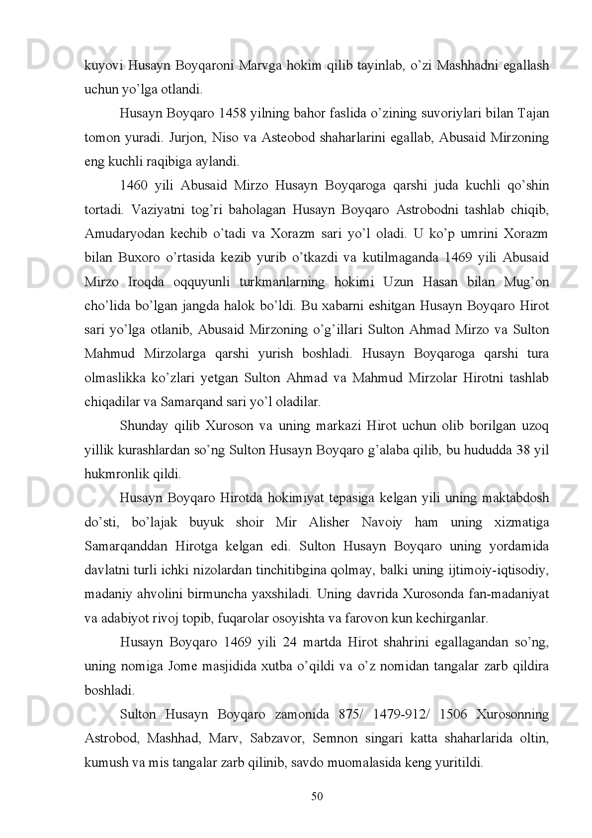 Ashtarxoniylar   sulolasi   to’la   yumaloq   bo’lmagan   shakldagi   kumush
tangalarni zarb qilgan bo’lib, odatda bu pullarning hammasi siyqa, faqat tanganing
markaziy qismidagi yozuvlargina qisman o’qilishi mumkin edi. 
1747 yili Abufayzxon o’ldirilgandan so’ng Muhammad Rahim taxtga uning
to’qqiz   yoshli   o’g’li   Abdulmuminni   o’tqazdi.   Lekin   uning   davlatni   boshqarish
ishlarida   hech   qanday   ta’siri   bo’lmadi.   Mang’it   urug’idan   chiqqan   Muhammad
Rahim   1753   yili   Buxoro   davlati   arboblari   va   ruhoniylarning   roziligini   olib   Amir
unvoni   bilan   Buxoro   taxtiga   o’tirdi.   Shunday   qilib,   Buxoroda   yangi   Mang’itlar
sulolasi   hukmronlik   qila   boshladi.   Shohmurod   hukmronlik   qilgan   (1785-1800)
yillarda pul  islohoti  o’tkazilib, to’la qimmatga  ega bo’lgan ”Ashraf” yoki  ”Tillo”
deb   nomlangan   oltin   tanga,   kumush   va   mis   tanga   pullarni   zarb   qildi.   Bu   an’ana
butun   Buxoro   amirligi   hukmronlik   qilgan   davrdan   boshlab   Buxoroda   tanga
pullarning zarb qilish to’xtatilgan 1904 -1905 yillargacha davom etdi. 
XVIII asrda Farg’ona vodiysida ”Ming” sulolasi  vakillari Qo’qon xonligini
barpo etdilar, bu xonlikka Norbo’tabiy (1763-1798) asos soldi. 
Norbo’tabiy davrida faqat fulus pullar zarb etilga bo’lsa, Muhammad Alixon
hukmronlik   qilgan   davrlarda   mis   pullar   bilan   birga   misning   ustiga   kumush
qoplangan dirhamlarni zarb qildirdi.
Muhammad   Umarxon   hukmronligining   oxirgi   davrlarda   pul   islohotini
o’tkazib tillo kumush va mis pullarni zarb ettirdi, bu pullar 1876 yilga qadar ya’ni
Qo’qon xonligining Chor Rossiyasi  bosib olgunga qadar zarb qilingan edi. XVIII
asrning 60 yillarida Xivada hokimiytat boshiga o’zbeklarning qung’irot urug’idan
Inoq   Muhammad   Amin   o’tirdi.   U   1770   turkmanlar   va   1782   yili   Buxoroliklar
ustidan   muvoffaqiyat   qozondi.   Xiva   xoni   Muhammad   Rahimxon   I   (1806-1825)
Xiva   xonligini   birlashtirish   uchun   kurashni   muvaffaqiyat   bilan   yakunlab,   oliy
kengash   tashkil   qilindi.  Soliq  islohoti   o’tkazilib  bojxona   va  zarbxona   qurdirdi.  U
4,5   grammli   tillo,   3,20   va   2,00   grammli   kumush   tanga,   2,50   yoki   3,80   grammli
fulus mis pullarini zarb qildi. Bu tanga pullarining yuz (old) tomoniga Qo’qon va
Buxoro   tangalariga   o’xshash   xonlarning   unvoni   berilgan   bo’lsa,   ularning   orqa
tomoniga bu tangalar zarb qilingan yil sana shahar va uning sifatlari berilgan. 
46 