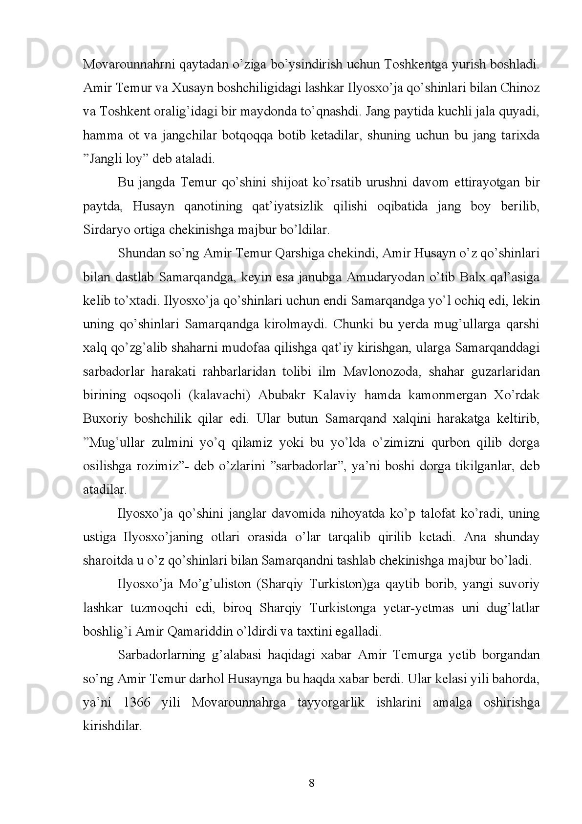 Har bir shahar, viloyat va o’lka shu shahar va yoki viloyat hokimi-dorug’asi
tomonidan   boshqarilgan,   ular   ma’muriy,   huquqiy,   mahkama   ishlaridan   tashqari,
zarur   topilganda   askar   va   soliqlarni   yig’ishga   ham   yuborilar   edi.   Dorug’alarni
tayinlash va vazifasidan olish ishlarini molya devoni hal qilar edi.
Davlat   xazinasi   Samarqanddagi   Ko’ksaroy   va   Hirotdagi   Ixtiyoriddin
qal’asida,   shuningdek,   davlatning   yillik   umumiy   daromadi   va   uning   kirim-
chiqimlari   haqida   aniq   bir   ma’lumotlarga   ega   emasmiz,   lekin   davlat   daromadlari
bilan   uning   chiqimlari   har   yili   belgilangan   bo’lib,   bular   davlat   tomonidan   qat’iy
nazorat ostida bo’lganligi bizga turli manbalardan ma’lumdir.
Amir   Temur   bu   o’lkalarni   iqtisodiy   tomondan   idora   qilish   usullari   haqida
o’ylar   ekan,   ularning   har   birida   yiliga   qancha   yalpi   daromad   vujudga   kelishi,   u
qanday   usullar   bilan   taqsimlanishi,   davlat   ixtiyoriga   to’lanadigan   to’lovlar   va
boshqa   masalalar   to’g’risida   fikr   yurgizar,   ularni   shariat   qonunlarida   ko’rsatilgan
tavsiyalar, avval o’tgan podsholar tajribasi bilan solishtirar va ma’lum xulosalarga
kelar edi. 
       Birinchidan . Amir Temurni   hokimiyat tepasiga kelishi va olib borgan moliya-
pul siyosati ni yoritib berildi.
     Ikkinchidan.  Amir Temurni zarb qildirgan tangalar tarixini ochib berildi.
    Uchunchidan .XV asrning 50 yillarigacha bo’lgan davrda Temuriylar tomonidan
zarb ettirilgan tangalar ko’rsatib berildi.
        To’rtinchidan. Ulug’bek   Mirzodan   keyingi   davrlarda   Temuriy   larni   Turon   va
Xurosonda zarb ettirgan tangalarni  tahlil qilindi.
   
60 