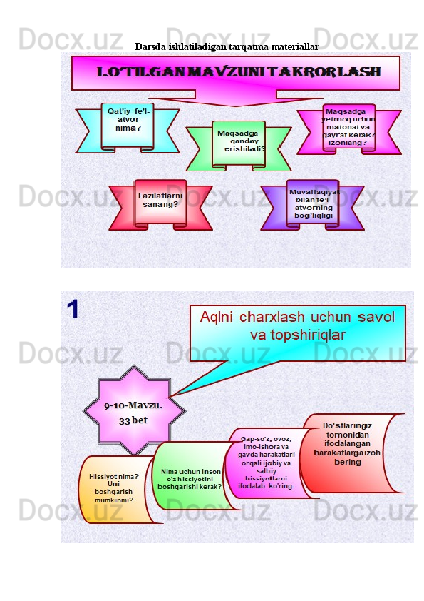 Darsda ishlatiladigan tarqatma materiallar 