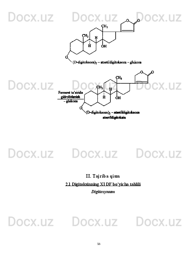 II. Tajriba qism
2.1 Digitoksinning     XI DF     bo’yicha tahlili   
Digitoxynum
16 