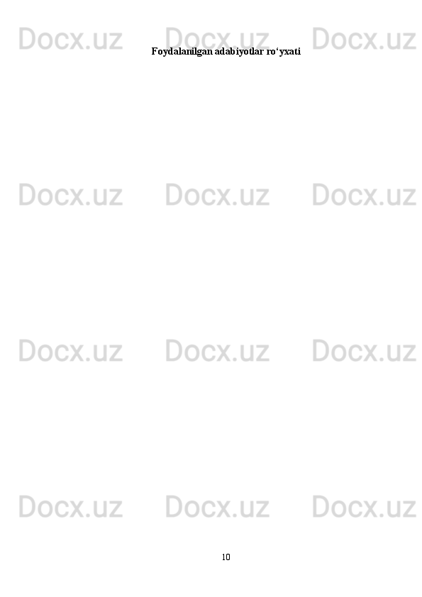 Foydalanilgan adabiyotlar ro‘yxati
10