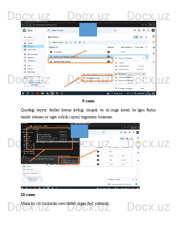 9-rasm
Quydagi   tayyor   fayllar   ketma   ketligi   chiqadi   va   oz`imga   kerali   bo`lgan   faylni
tanlab olaman so`ngra ochish (open) tugmasini bosaman.
10-rasm
Mana ko`rib turibsizki men tanlab olgan fayl yuklandi. 