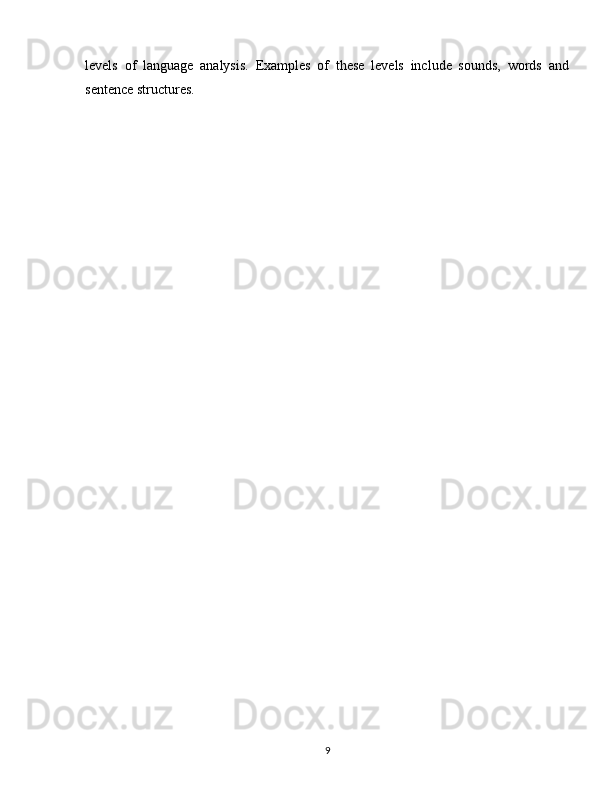levels   of   language   analysis.   Examples   of   these   levels   include   sounds,   words   and
sentence structures.
9 
