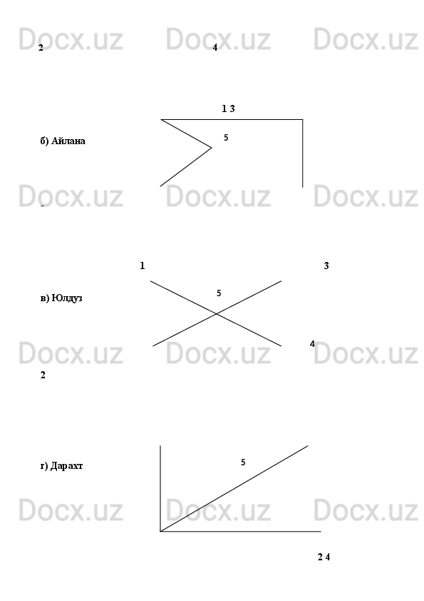 2 4 
 
 
 
       1 3 
 
 б) Айлана 
 
   
 
   
 
 
  1  3 
 
 в) Юлдуз 
 
         
 
 
 2 
 
 
 
 
 
 г) Дарахт 
 
 
 
 
 
2   4 5  
 
5  
                                                                        4 
 
5   
