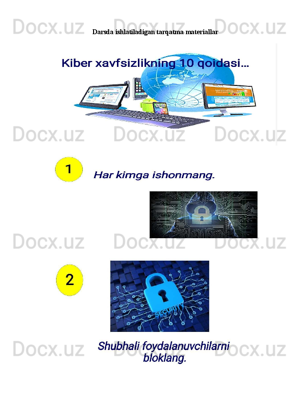 Darsda ishlatiladigan tarqatma materiallar 