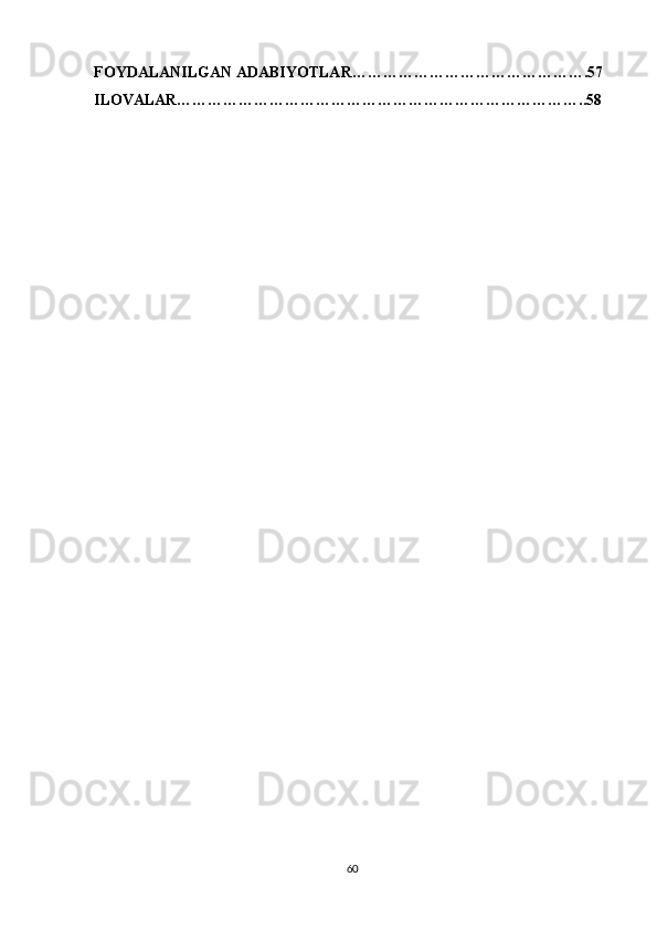 FOYDALANILGAN ADABIYOTLAR……………………………………….57
ILOVALAR……………………………………………………………………..58
60 