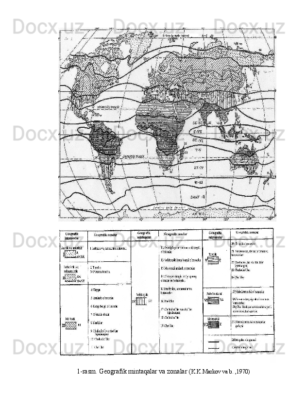 1-rasm. Geografik mintaqalar va zonalar ( K.K.Markov va b. ,1970) 
