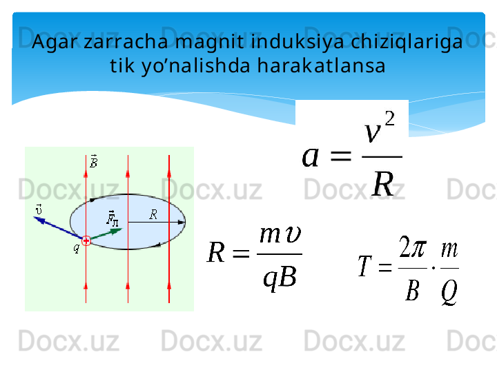 A gar zarracha magnit  induk siy a chiziqlariga 
t ik  y o’nalishda harak at lansa
