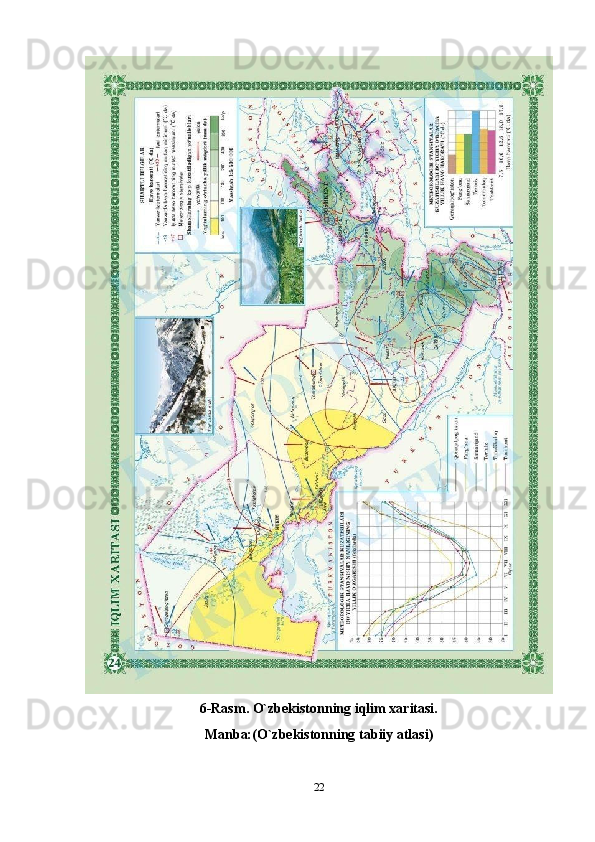 226-Rasm. O`zbekistonning iqlim xaritasi.
Manba:(O`zbekistonning   tabiiy   atlasi)