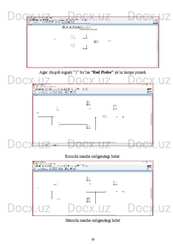 Agar chiqish signali “1” bo’lsa  “ Red Probe”  ya’ni lampa yonadi
Birinchi manba uzilgandagi holat.
Ikkinchi manba uzilgandagi holat
18 