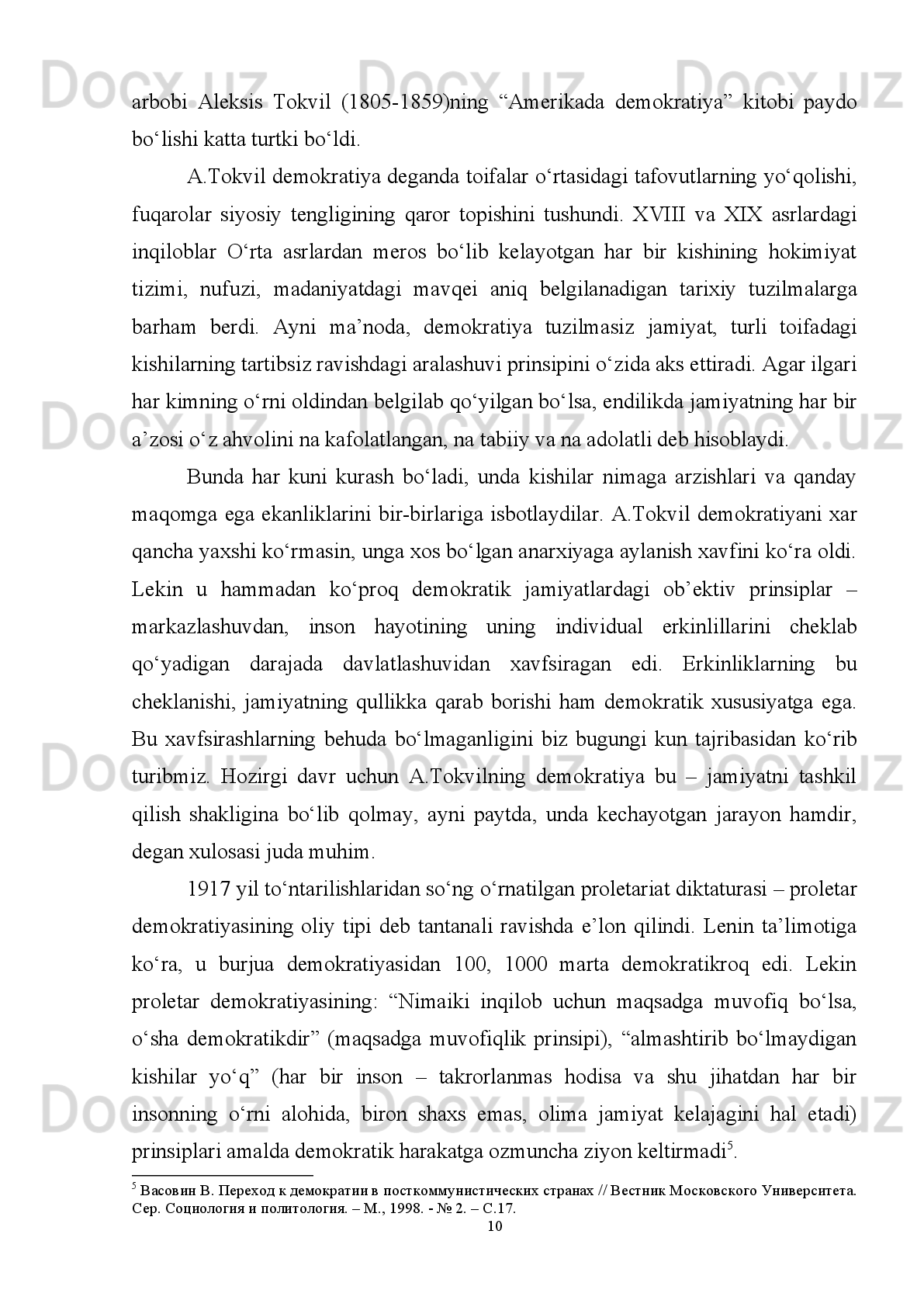 V.   Davriy nashrlar, statistik to’plamlar va hisobotlar
6.1.  Васовин В. Переход к демократии в посткоммунистических странах //
Вестник   Московского   Университета.   Сер.   Социология   и   политология.   –   М.,
1998. - № 2. – С.17.
  6.2.   Современные   избирательные   системы.   Вып.   7:   Египет,   Исландия,
Колумбия,   Пакистан   /   М.А.   Сапронова,   И.А.   Ракитская,   А.Г.   Орлов,   Н.Б.
Крысенкова; науч. ред. А . В .  Иванченко ,  В . И .  Лафитский . –  М .:  РЦОИТ , 2012. –
Б . 37.
6.3.   Towards   constructing   an   Egyptian   democracy   index   ( A   glance   on   the
international indexes ).  The Social Contract Center August 2014.
6.4. Elections in Egypt. State of  Permanent  Emergency Incompatible with free
and fair vote, December 2010 / ISBN: 1-56432-721-3. – P. 7. 
6.5.   Jeremy   M.   Sharp.   Egypt:   2005   Presidential   and   Parliamentary   Elections.
CRS Report for Congress. Updated January 15, 2006. – P. 4.
Presidential Election in Egypt // Final Report, May–June 2012. – P. 5.
World economic outlook. Recovery, risk and rebalancing. IMF, 2010. – P. 84.
VI. Interner saytlari
7.1. Misr   Arab   Respublikasi   hukumatining   rasmiy   sayti.
http://www.cabinet.gov.eg .
7.2. Oq   uy   matbuot   kotibiyati.
http://www.whitehouse.gov/the-press-office/2011/02/11/remarks-president-egypt
7.3. Парламентские выборы в Арабской Республике Египет (2015).   https : //
ru . m . wikipedia . org / wiki / uhtml .
7.4. Al-jihaz   al-markaziyy   li-l-ta’bi’ah   al-   ammahwa-l-ihsa.   Al-Qahirah,   2010.
URL:www.capmas.gov.eg/news. aspx? nid=491
7.5. Arab region scores slight improvement on 2015 Corruption Perception Index
//   United   Nations   Development   Programme.   28.01.16.   URL:   http://www.undp-
aciac.org/ resources/ac/newsDetails.aspx?nid=1221
7.6. Parasie   N.   Egypt’s   Investment   Minister   Vows   to   Tackle   Country’s
Bureaucracy.   22.04.15.   URL:   http://blogs.wsj.com/frontiers/2015/04/22/   egypts-
investment-ministervows-to-tackle-countrys-bureaucracy
67