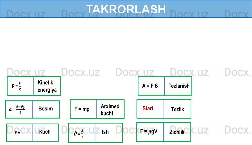 TAKRORLASH
E =