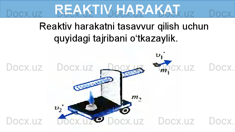 REAKTIV HARAKAT
       Reaktiv harakatni tasavvur qilish uchun 
quyidagi tajribani o‘tkazaylik. 